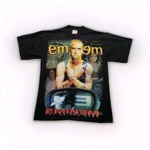 Rock Revolucion EMINEM Slim Shady Black Crewneck Double Sided Graphic T shirt